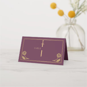 Gold Mauve Royal Medieval Sword Wedding Place Card
