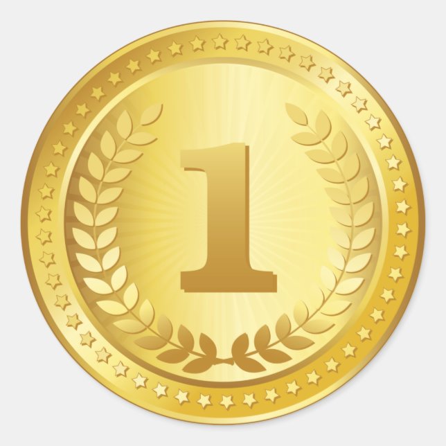 Gold medal 1st place winner button classic round sticker (Front)
