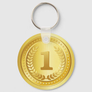 Gold medal 1st place winner button keychain