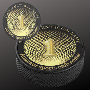 Gold medal 1st place winner hockey team hockey puck