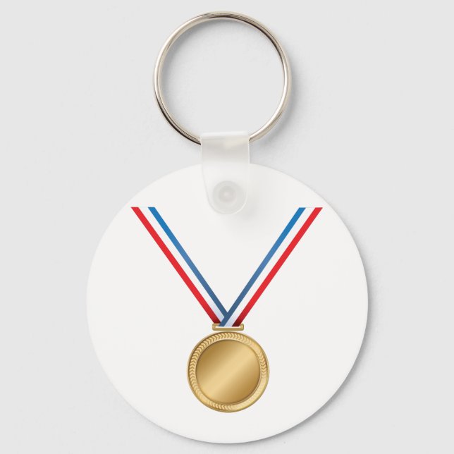 Gold Medal Award with Red White Blue Ribbon Keychain (Front)