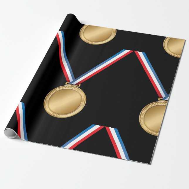 Gold Medal Award with Red White Blue Ribbon Wrapping Paper (Unrolled)