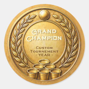 Gold Medal Beer Pong Tournament Championship Classic Round Sticker