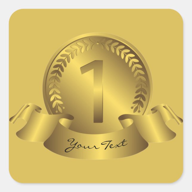 Gold Medal & Custom text Award Winner Square Sticker (Front)