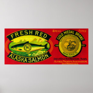 Gold Medal Salmon Can LabelKodiak Island, AK Poster