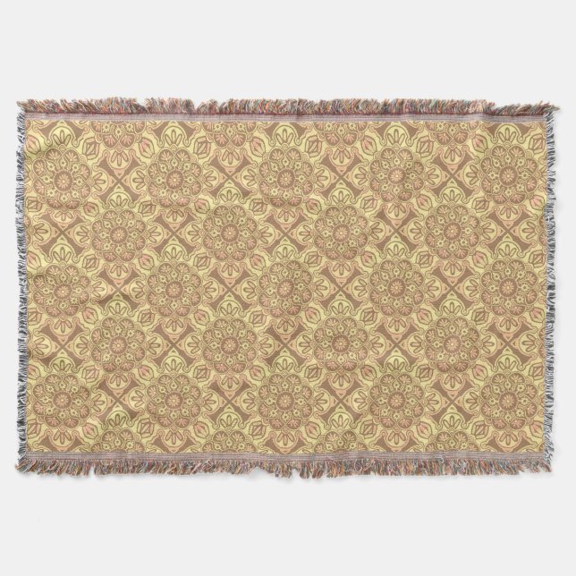  Gold Medallion Fringed Throw Blanket (Front)