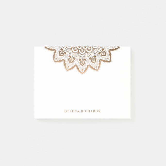 Gold Medallion Shimmer Elegant Mandala Horizontal Post-it Notes (Front)