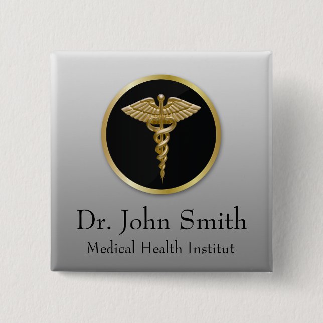 Gold Medical Caduceus - Button (Front)