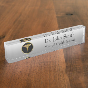 Gold Medical Caduceus - Desk Nameplate
