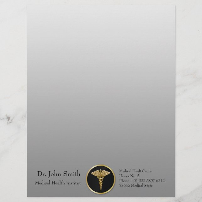 Gold Medical Caduceus - Letterhead (Front)