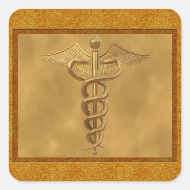 Gold Medical Caduceus Square Sticker (Front)