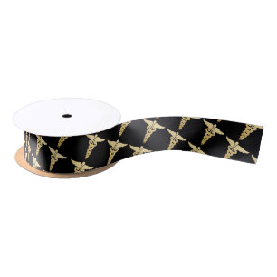Gold Medical Nursing School Symbol Caduceus Satin Ribbon