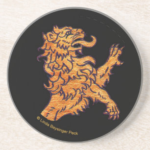 Gold Medieval Lion on Black Coaster