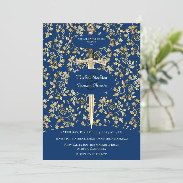 Gold Medieval Wedding Invitation (Standing Front)
