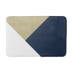 Gold meets Navy Blue & White Geometric #1 Bath Mat