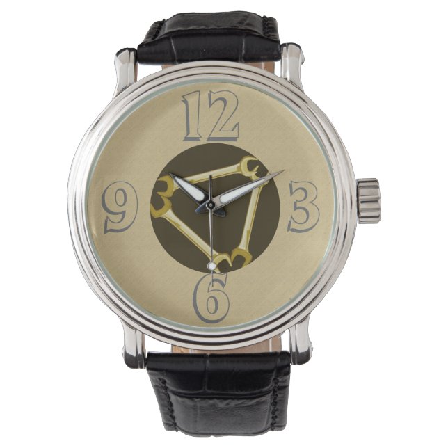Gold Men Tool Wrench Car Mechanic Watch (Front)