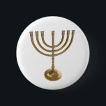 gold menorah 2 inch round button<br><div class="desc">Menora, channukah,  gold metallic,  hannukah,  hebrew,  holidays,  jew,  jewish,  judaism,  menorah, chanukah, hannuka, channuka, christmukah, christmukkah, judaica rabbi</div>