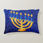 Gold Menorah Blue Faux Glitter Decorative Pillow<br><div class="desc">Beautiful & Decorative Accent Pillow for Hanukkah,  Featuring Gold Menorah Blue Faux Glitter Design</div>