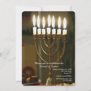 Gold Menorah Hanukkah Invitation