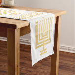 Gold Menorah Hanukkah Stylish Holiday Decor Long Table Runner<br><div class="desc">Personalize this stylish gold on white Hanukkah Menorah long table runner with your name in the centre for a custom touch to your holiday decor. The centre of this Chanukah table runner has HANUKKAH in Hebrew letters which is flanked by your family name on either side. Personalize the name in...</div>