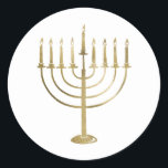 Gold Menorah Holiday Classic Round Sticker<br><div class="desc">This sticker features a gold coloured menorah on a white background. Perfect compliment to your holiday mailings and gifts to add a little decoration.</div>