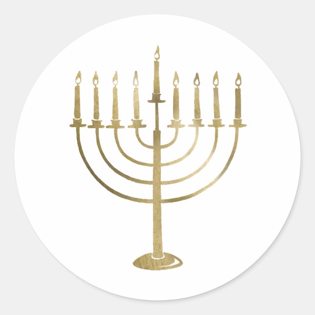 Gold Menorah Holiday Classic Round Sticker (Front)