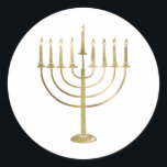 Gold Menorah Holiday Classic Round Sticker<br><div class="desc">This sticker features a gold coloured menorah on a white background. Perfect compliment to your holiday mailings and gifts to add a little decoration.</div>
