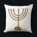 gold menorah throw pillow<br><div class="desc">Menora, channukah,  gold metallic,  hannukah,  hebrew,  holidays,  jew,  jewish,  judaism,  menorah, chanukah, hannuka, channuka, christmukah, christmukkah, judaica rabbi</div>