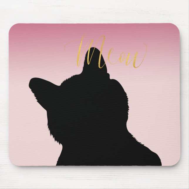 Gold Meow Kitty blush pink ombre Mouse Pad (Front)