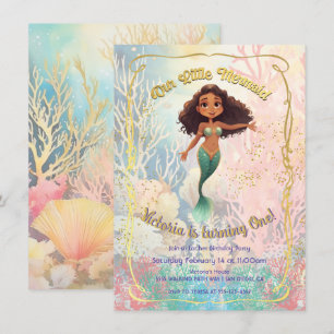 Gold Mermaid BIrthday Party under the sea Invitation