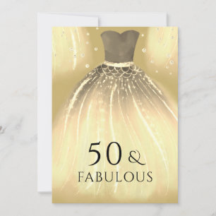 Gold Mermaid Dress 50 & Fabulous 50th Birthday  Invitation