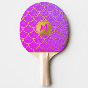 Gold Mermaid Pink Glitter Monogram Table Tennis Ping Pong Paddle