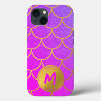 Gold Mermaid Scales Pink Pattern Monogram
