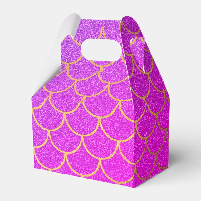 Gold Mermaid Scales Pink Purple Glitter  Favor Box (Front Side)