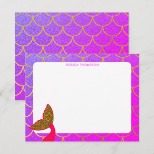 Gold Mermaid Scales Pink Purple Glitter Kids Card
