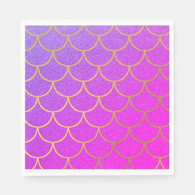 Gold Mermaid Scales Pink Purple Glitter Napkin (Front)