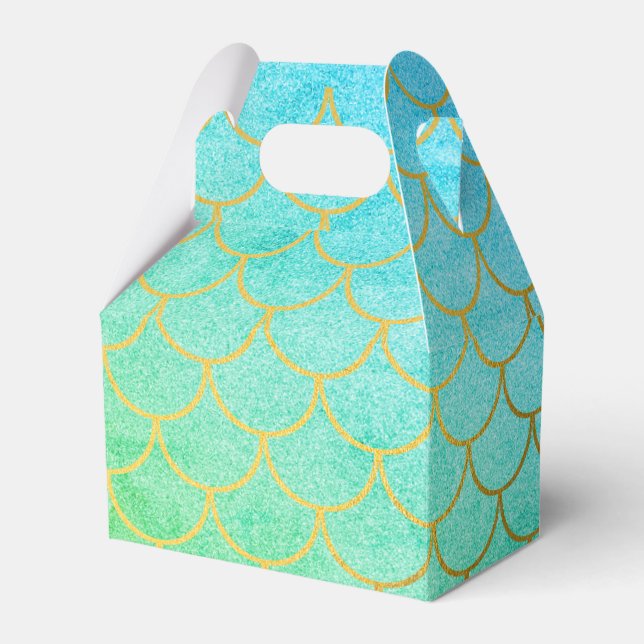 Gold Mermaid Scales Teal Turquoise Glitter  Favor Box (Front Side)