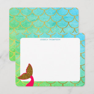 Gold Mermaid Scales Teal Turquoise Glitter Kids  Card