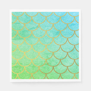 Gold Mermaid Scales Teal Turquoise Glitter  Napkin
