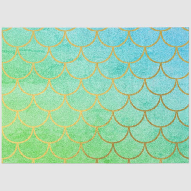 Gold Mermaid Scales Teal Turquoise Glitter  Tissue Paper (Front)