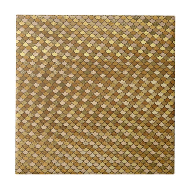 Gold Mermaid Tail Texture Pattern Glitter Modern Tile (Front)