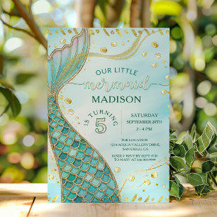 Gold Mermaid Under The Sea Girl Birthday Party Invitation