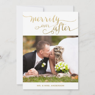 Gold Merrily Ever After   Holiday Photo Card