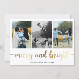 Gold Merry And Bright Script Holiday Photo