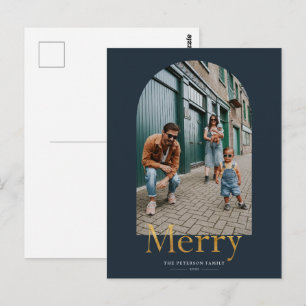 Gold Merry Arch Frame Photo Christmas Postcard