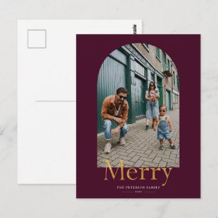 Gold Merry Arch Frame Photo Christmas Postcard