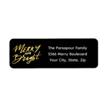 Gold Merry & Bright Holiday Return Adresse Label