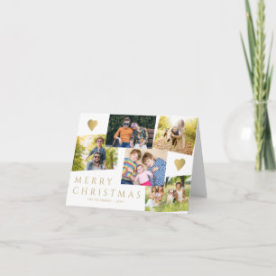 Gold Merry Christmas 5 family photos modern Holiday Card
