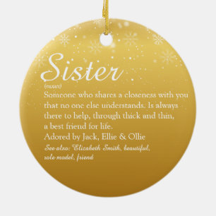 Gold Merry Christmas Best Ever Sister Definition Ceramic Ornament