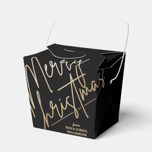 Gold Merry Christmas Black Favor Box (Front Side)